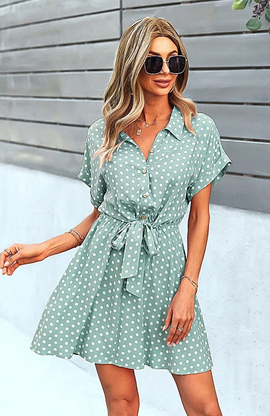 Robe a pois fashion vert