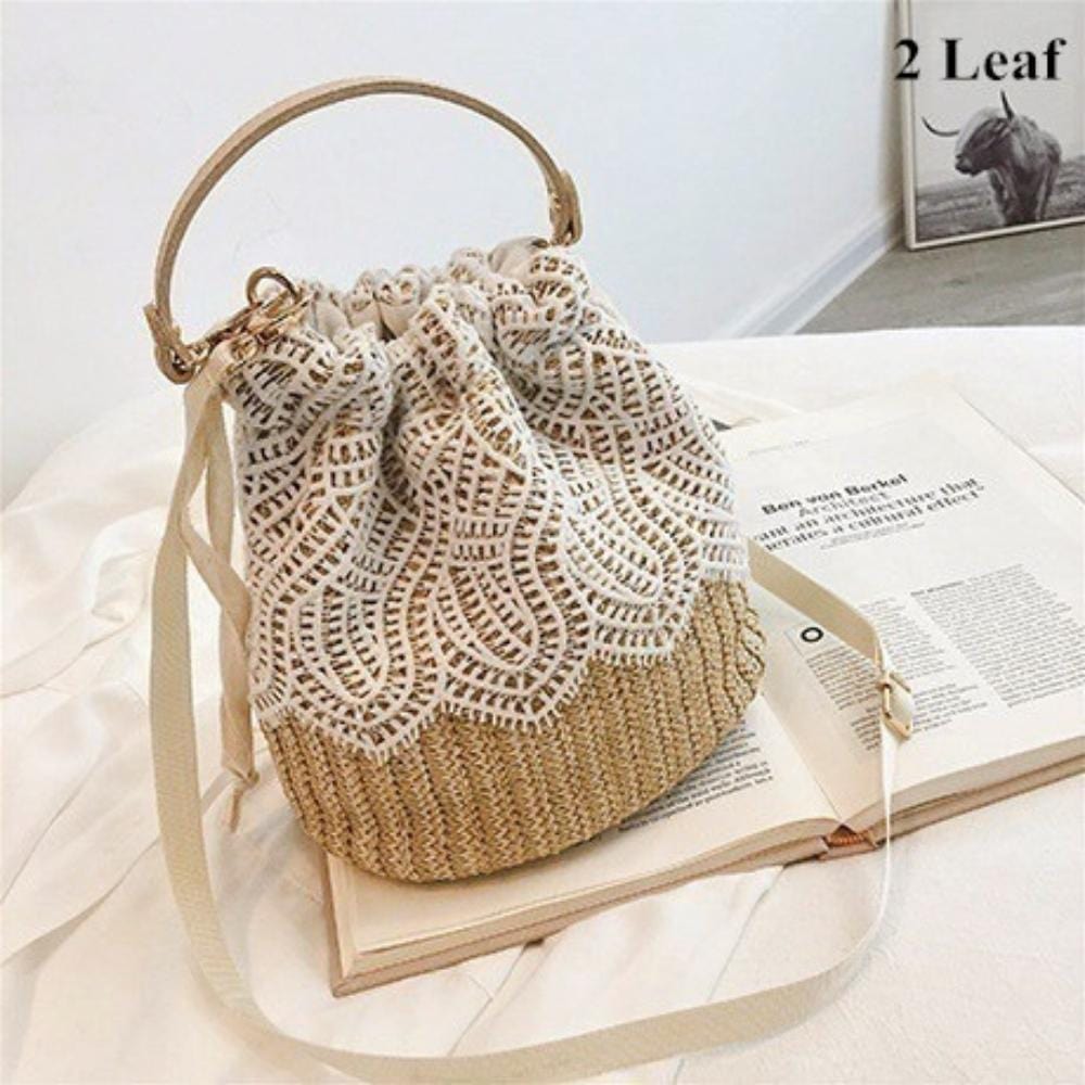 Petit Sac En Paille | Reine Rustique FEUILLES KAKI / 17x17x17cm