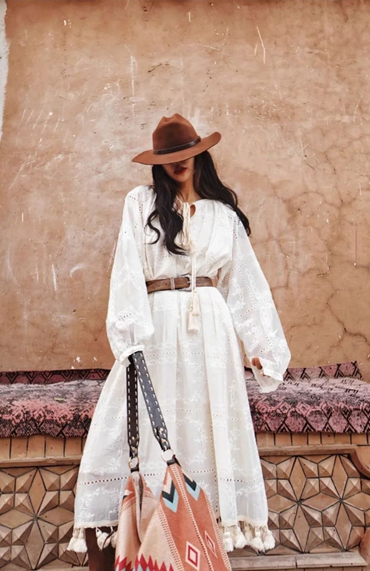 Robe Bohème Hippie | Reine Rustique BLANC / M