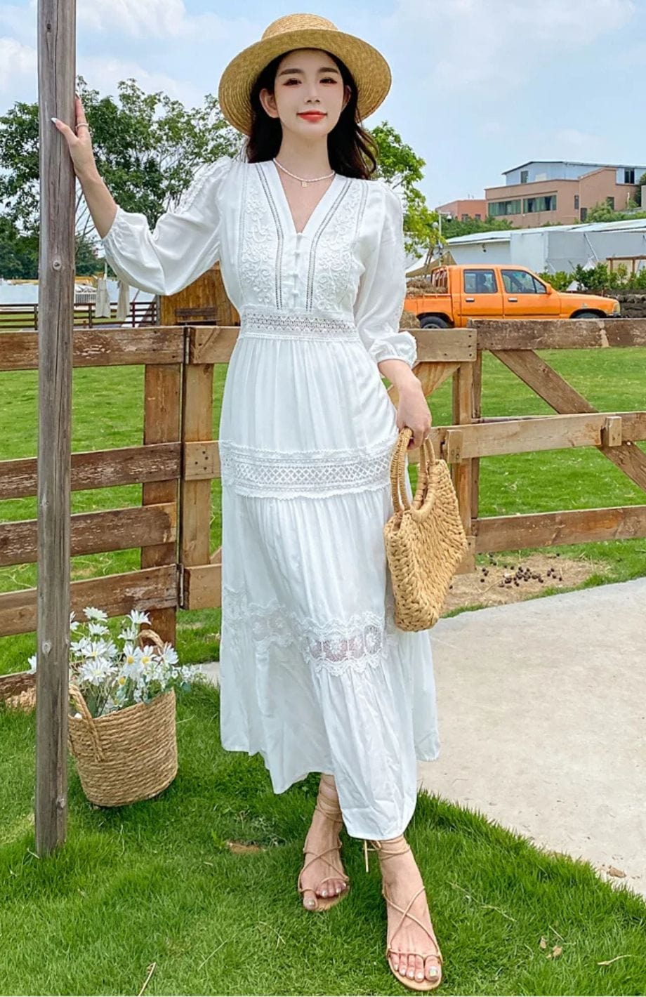 Robe Champêtre Chic Invitée Mariage | Reine Rustique BLANC / S