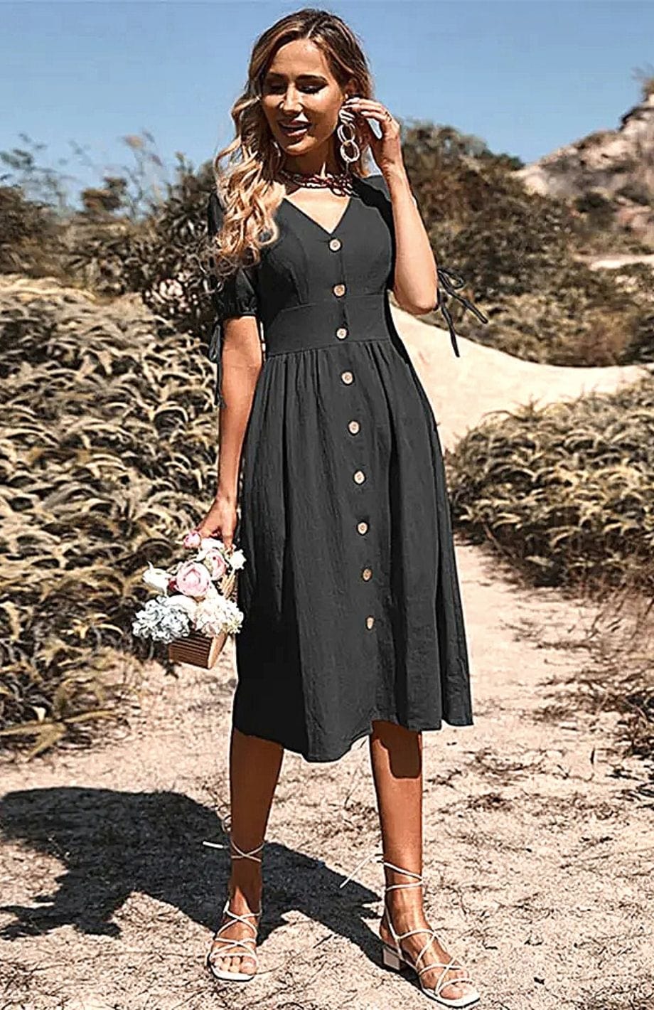 Robe Champêtre Mi Longue | Reine Rustique NOIR / S