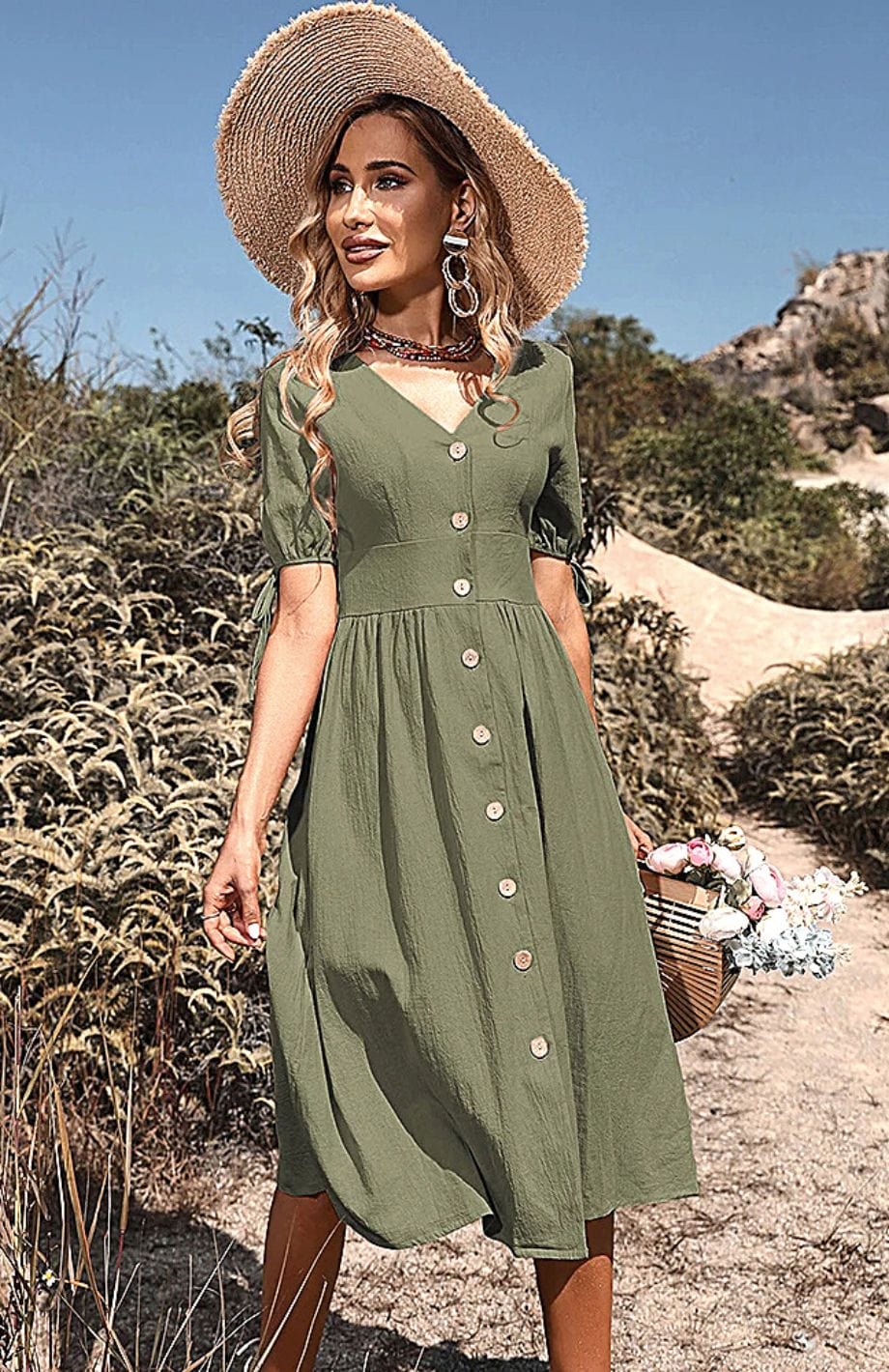 Robe Champêtre Mi Longue | Reine Rustique VERT / S