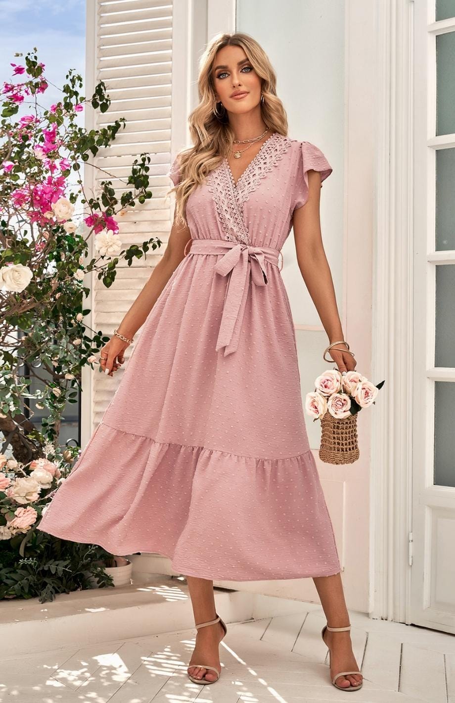 Robe champetre rose poudré sale