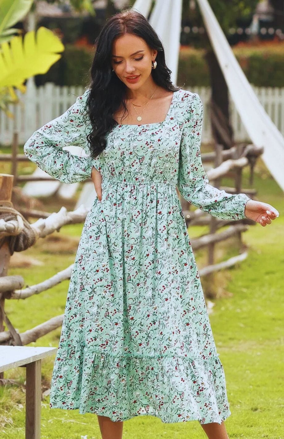 Robe Fleurie Champêtre Chic | Reine Rustique VERT / S