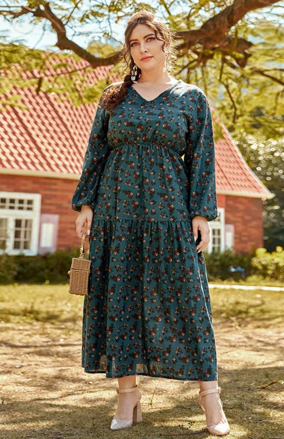 Robe Longue Champêtre Grande Taille | Reine Rustique BLEU MARINE / L