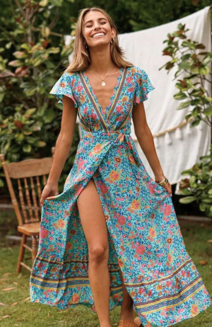 Robe Longue Imprimé Floral | Reine Rustique VERT / S